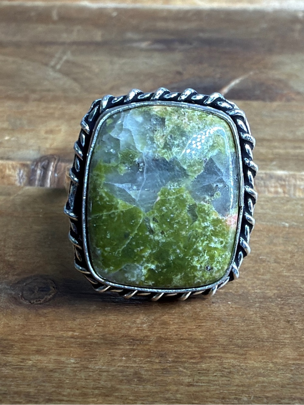 Southwestern Unakite Jasper Gemstone Ring Size 9 Silver 925 Vintage Bohemian